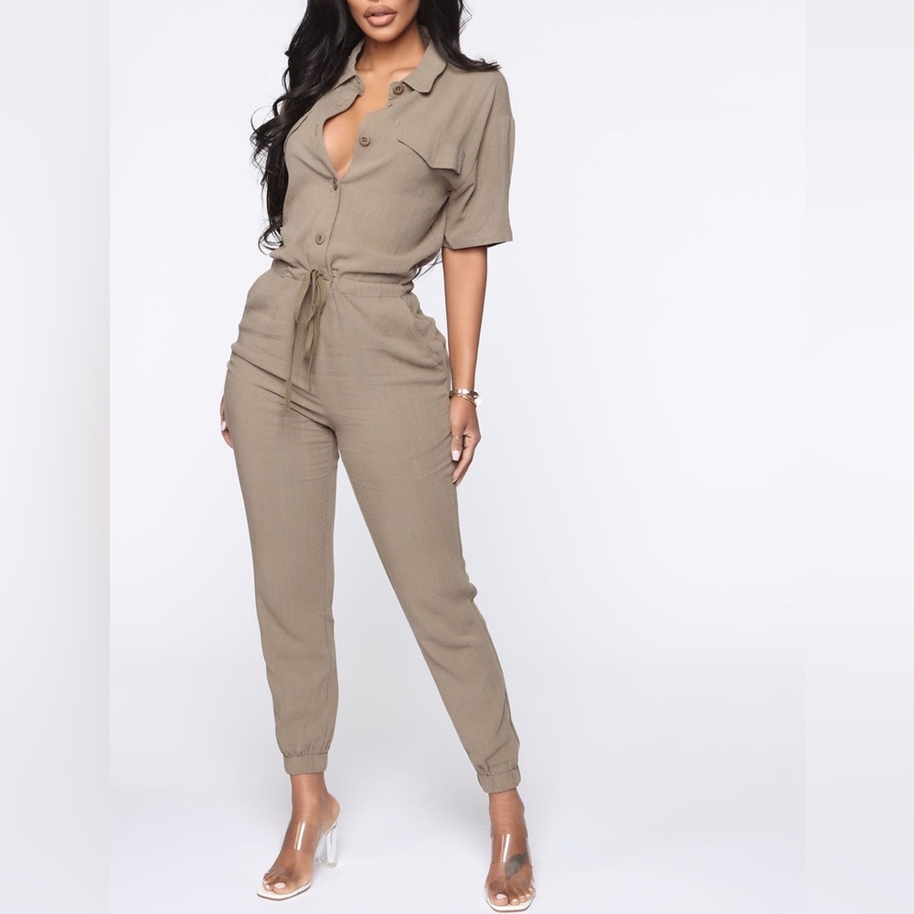 Fashion Nova “Surviving Summer” Khaki Jumpsuit